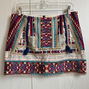 Anthropologie Cynthia Vincent Embroidered Western Boho Embroidered Skirt Size S